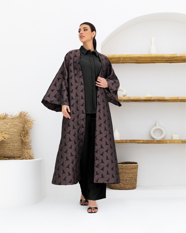 Dark Pink Jacquard Abaya with Belt