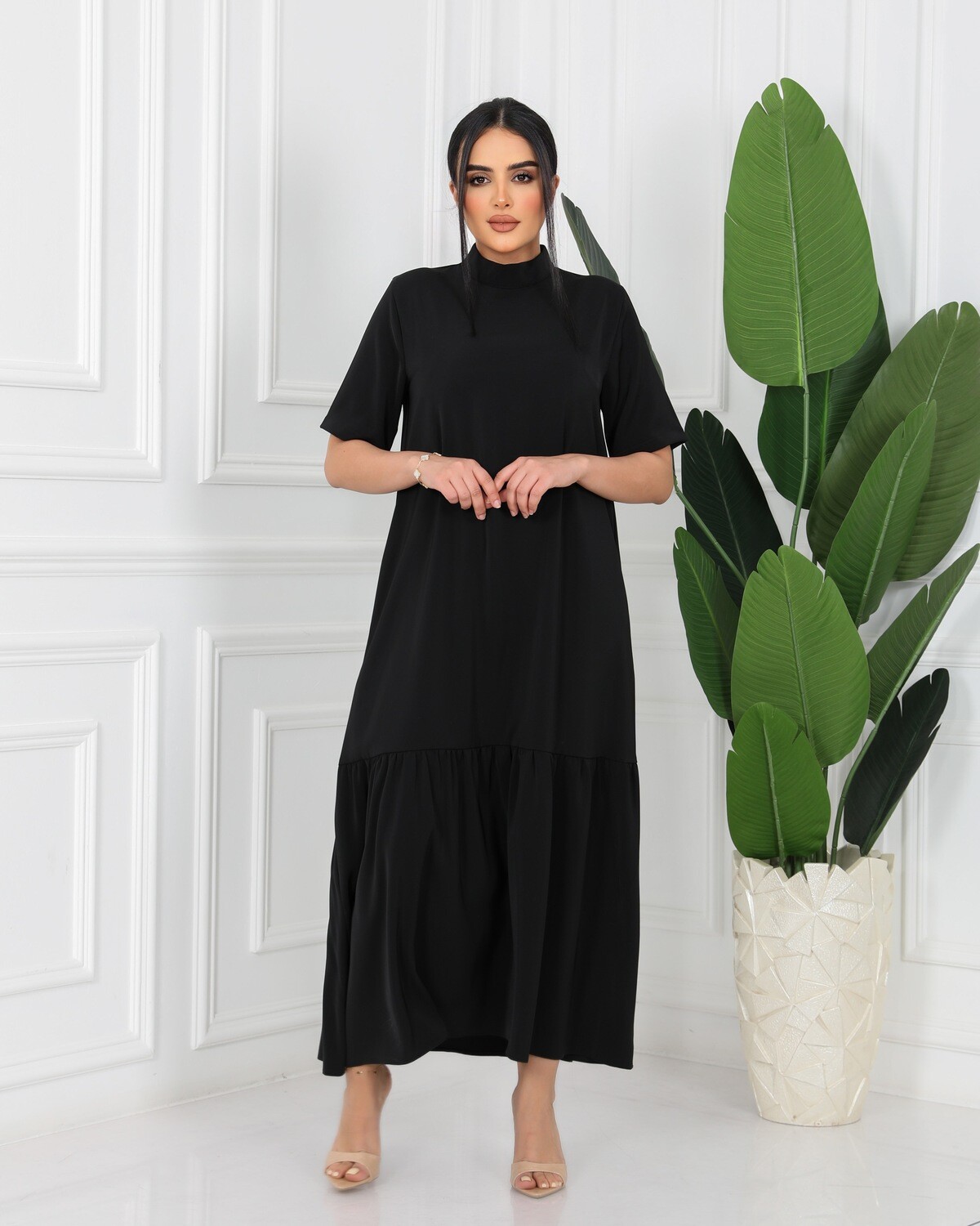 Black Long Dress Short Sleeves