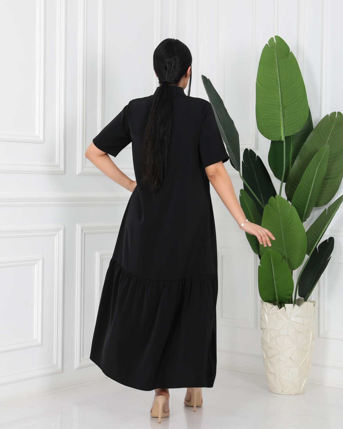 Black Long Dress Short Sleeves