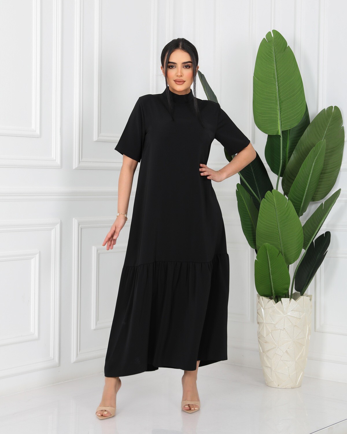 Black Long Dress Short Sleeves