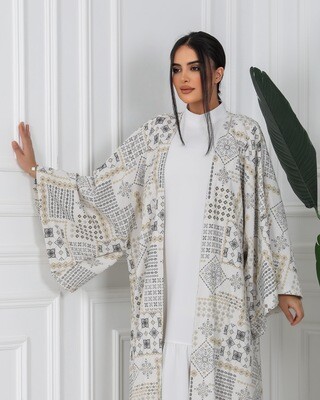 off-white &amp; Black Jacquard Linen Abaya