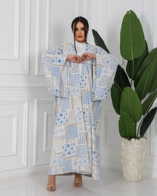 off-white &amp; Blue Jacquard Linen Abaya