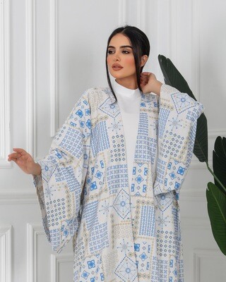 off-white &amp; Blue Jacquard Linen Abaya