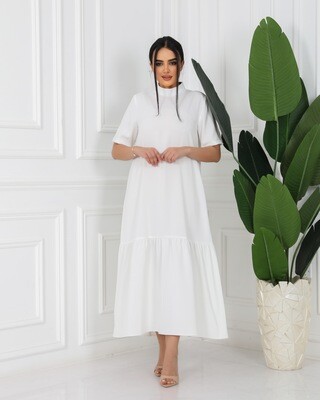 off-white Long Dress Short Sleeves
