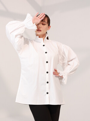 Alaa’s Shirt- White Cotton Shirt with Ruffle details &amp; long sleeves - Oversized Shirt