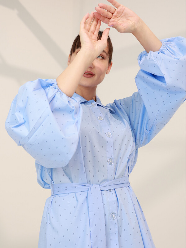 Poplin Cotton Long Sleeve Shirt with Belt - Oversized Shirt