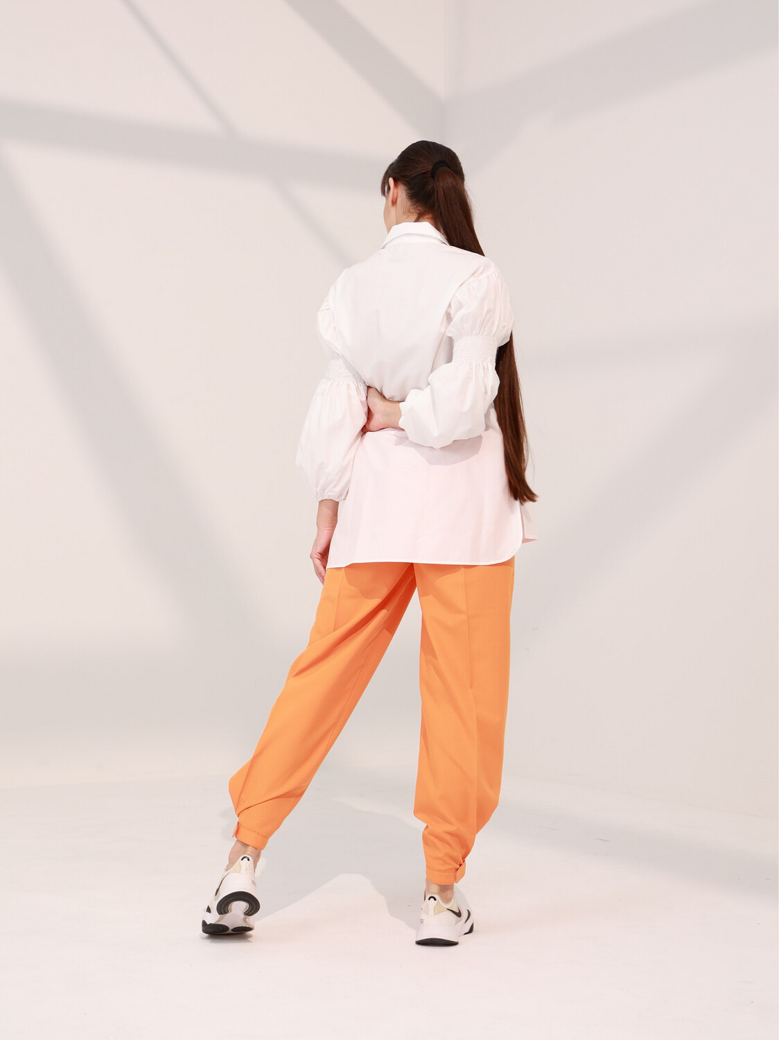 Smocked Long Sleeve Cotton Shirt