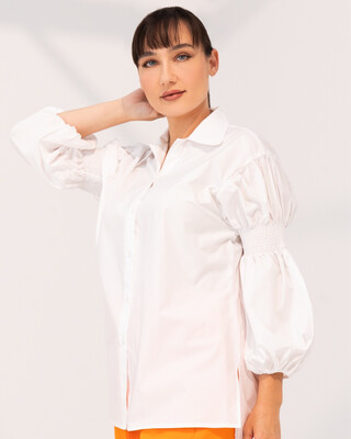 Smocked Long Sleeve Cotton Shirt