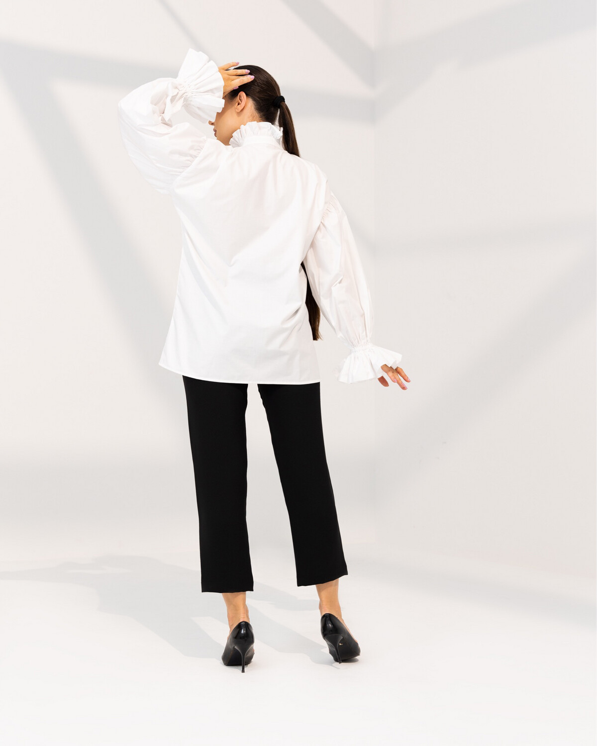 Alaa’s Shirt- White Cotton Shirt with Ruffle details &amp; long sleeves - Oversized Shirt