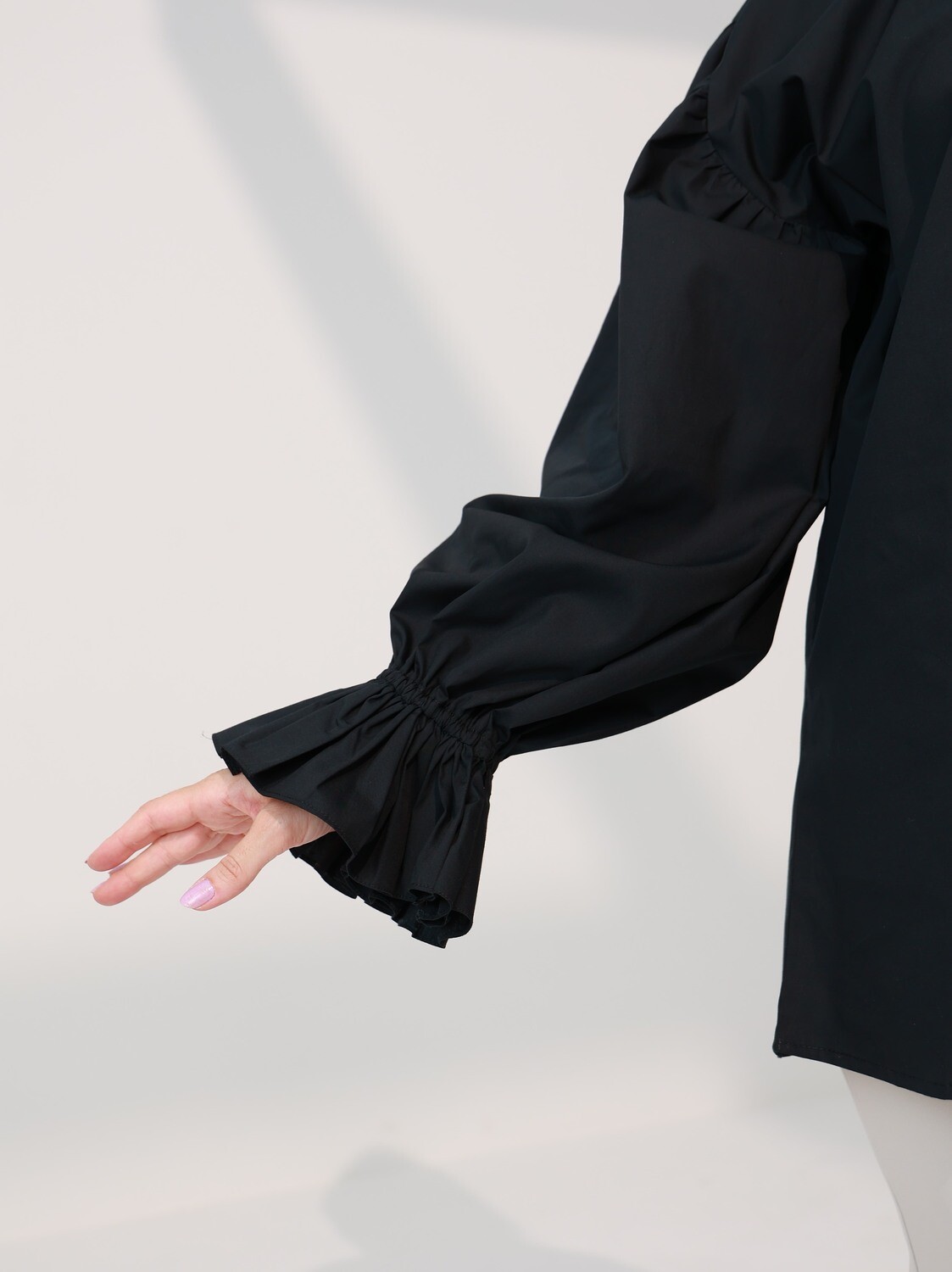 Black Cotton Shirt with Ruffle details &amp; long sleeves - Oversized Shirt