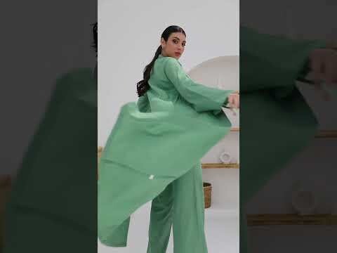 Green Linen Abaya with Belt