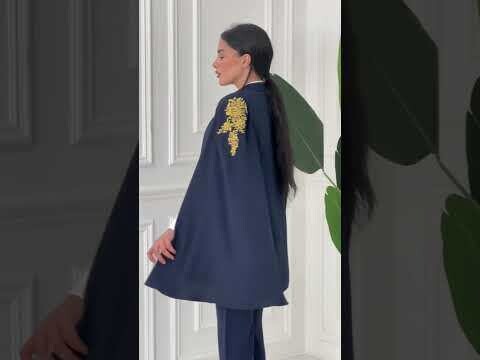 Navy Blazer, Embroidered Sleeves with Belt