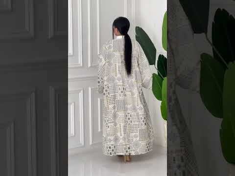 off-white &amp; Black Jacquard Linen Abaya