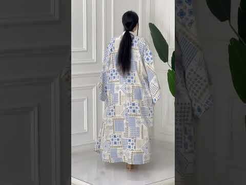 off-white &amp; Blue Jacquard Linen Abaya