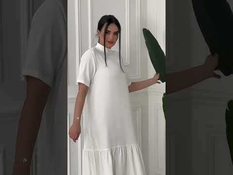 off-white Long Dress Short Sleeves