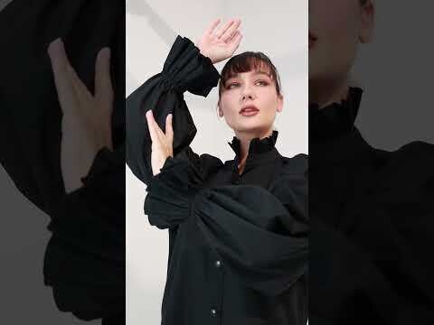 Black Cotton Shirt with Ruffle details &amp; long sleeves - Oversized Shirt