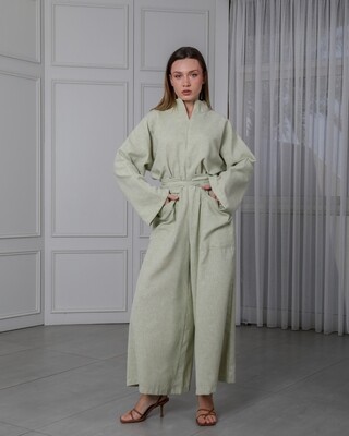 Wide Linen Jumpsuit with Belt