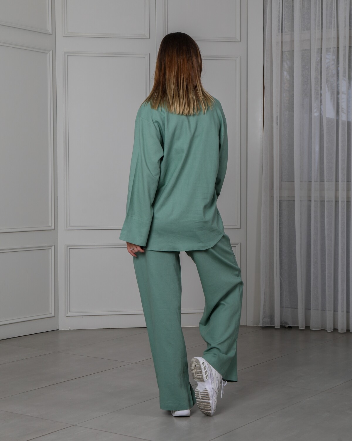 Drop Shoulder Green Linen Shirt