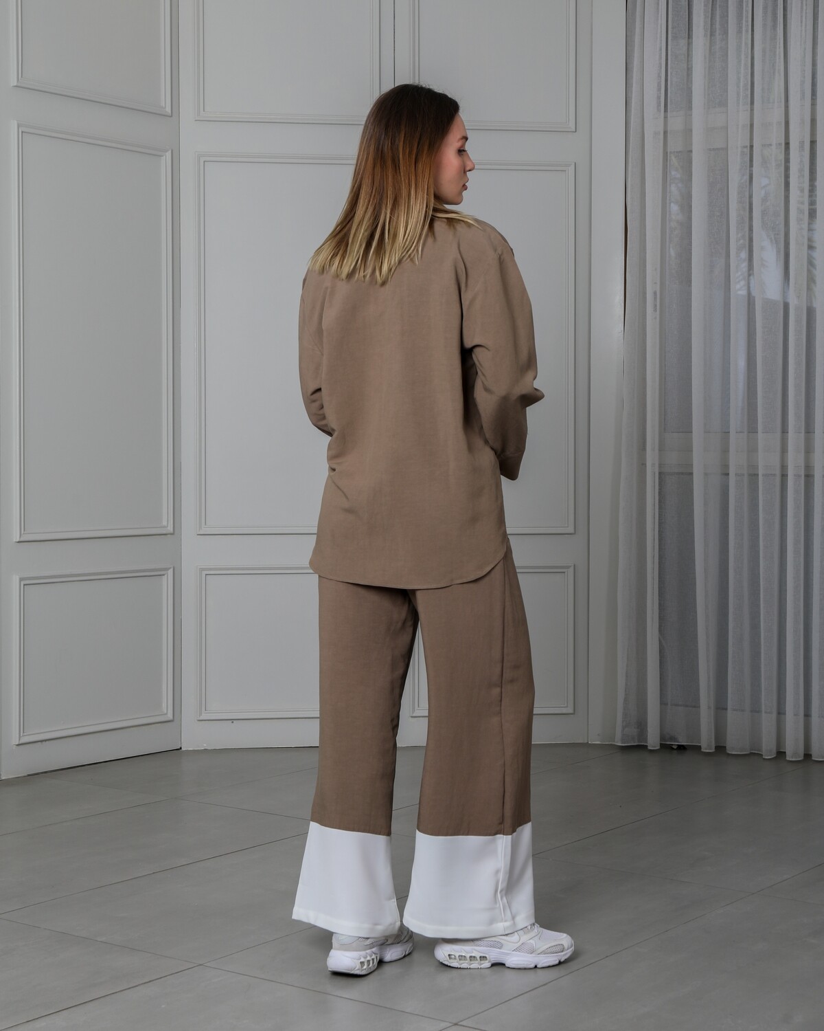 Drop Shoulder Brown Linen Shirt