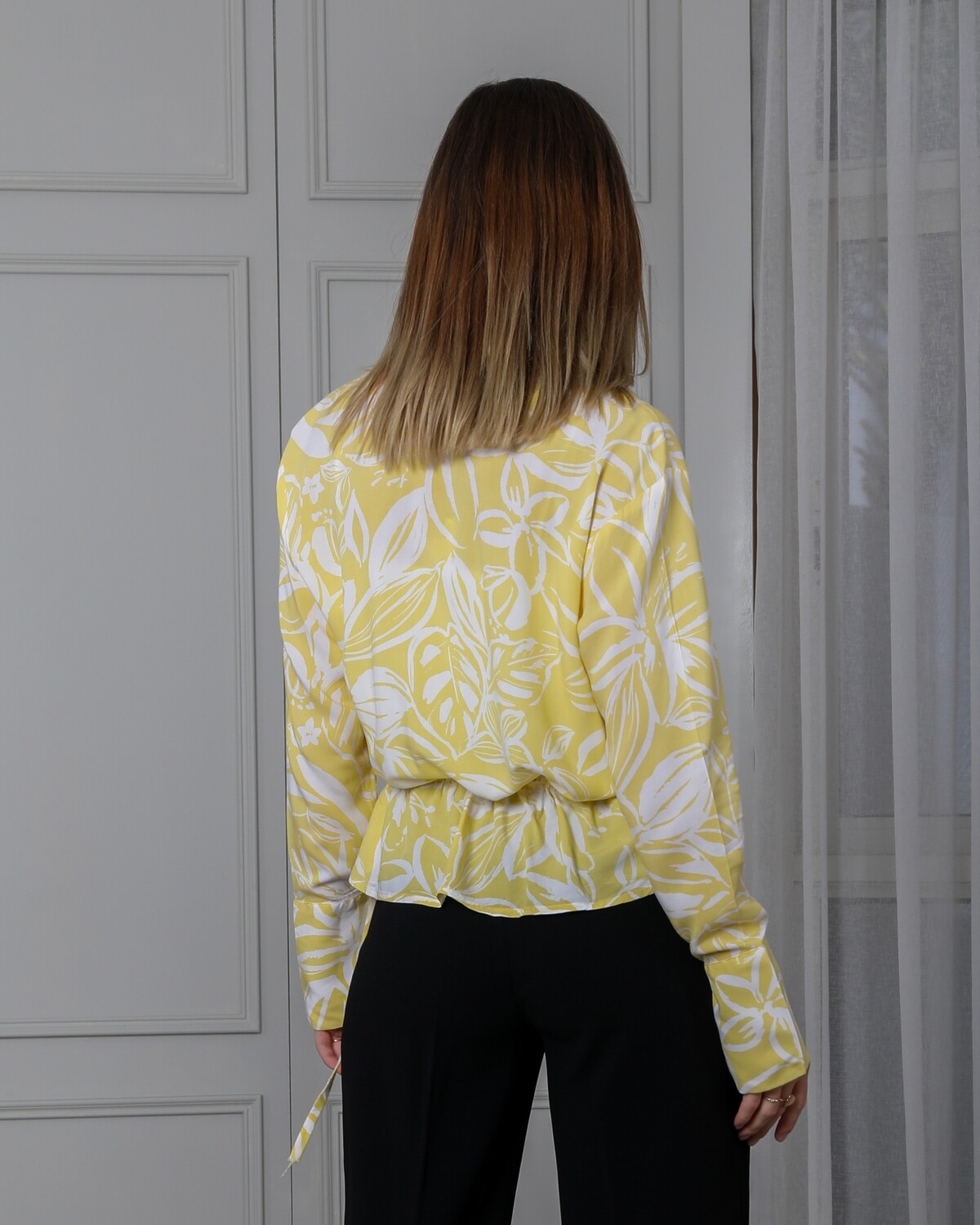 Drop Shoulder Long Sleeve Printed Shirt with Belt
