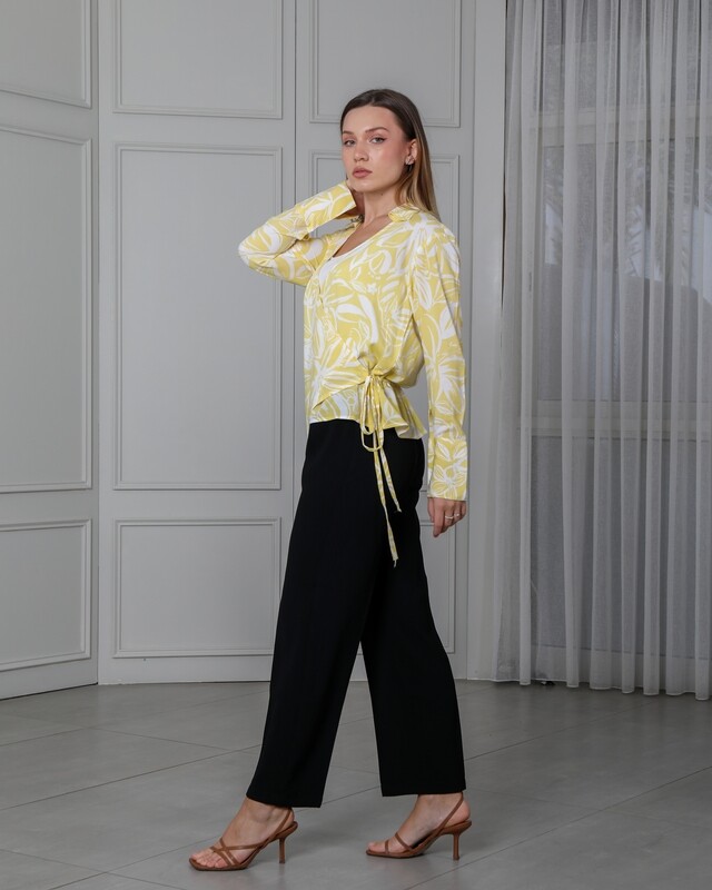 Drop Shoulder Long Sleeve Printed Shirt with Belt