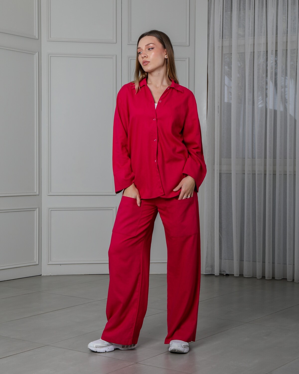 Drop Shoulder Rose Linen Shirt