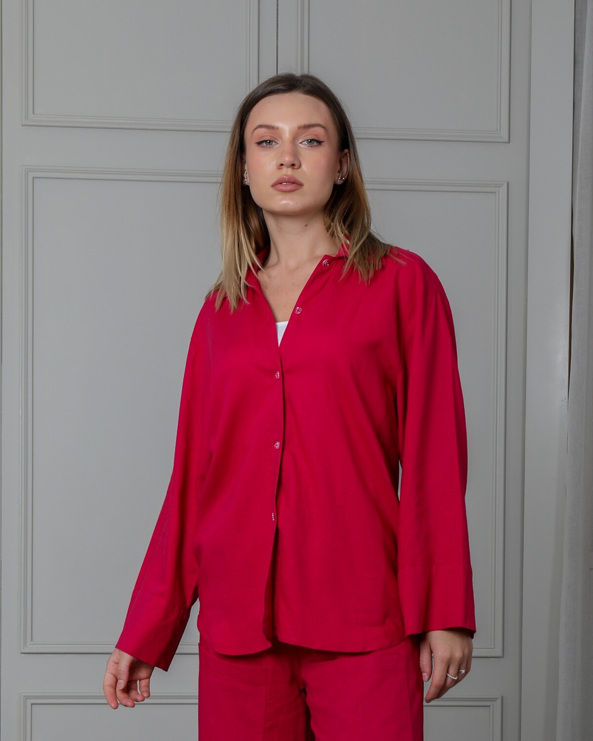 Drop Shoulder Rose Linen Shirt