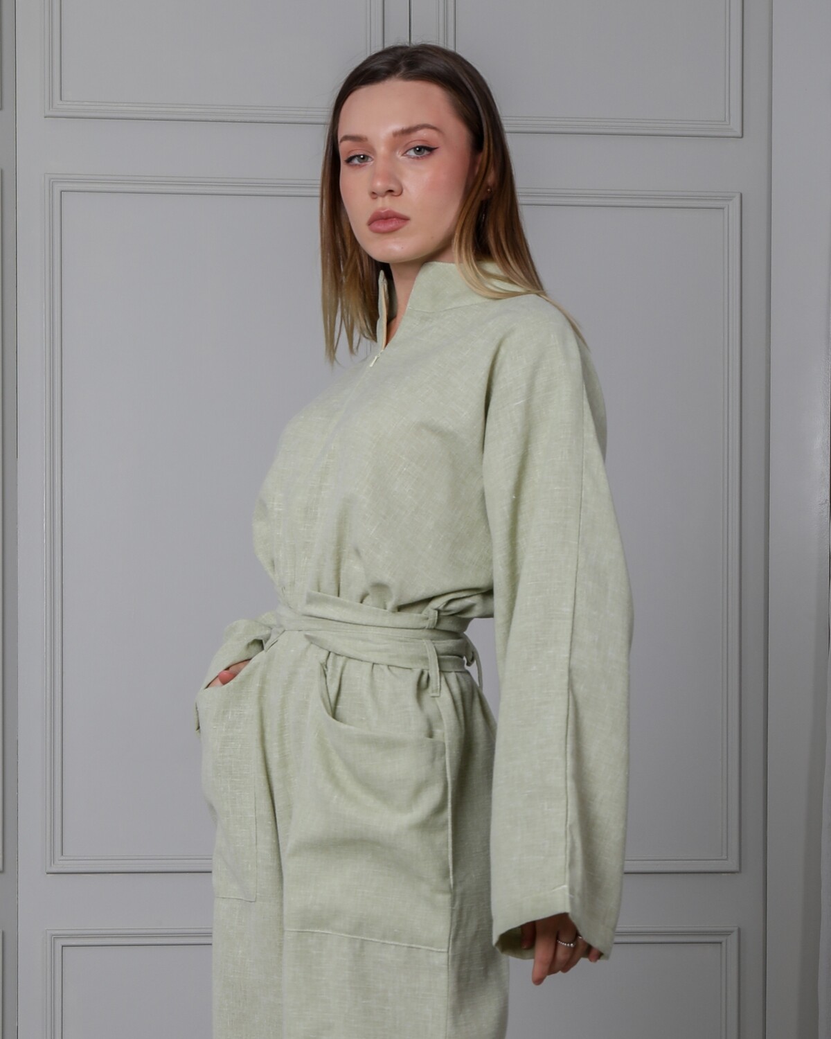 Wide Linen Jumpsuit with Belt