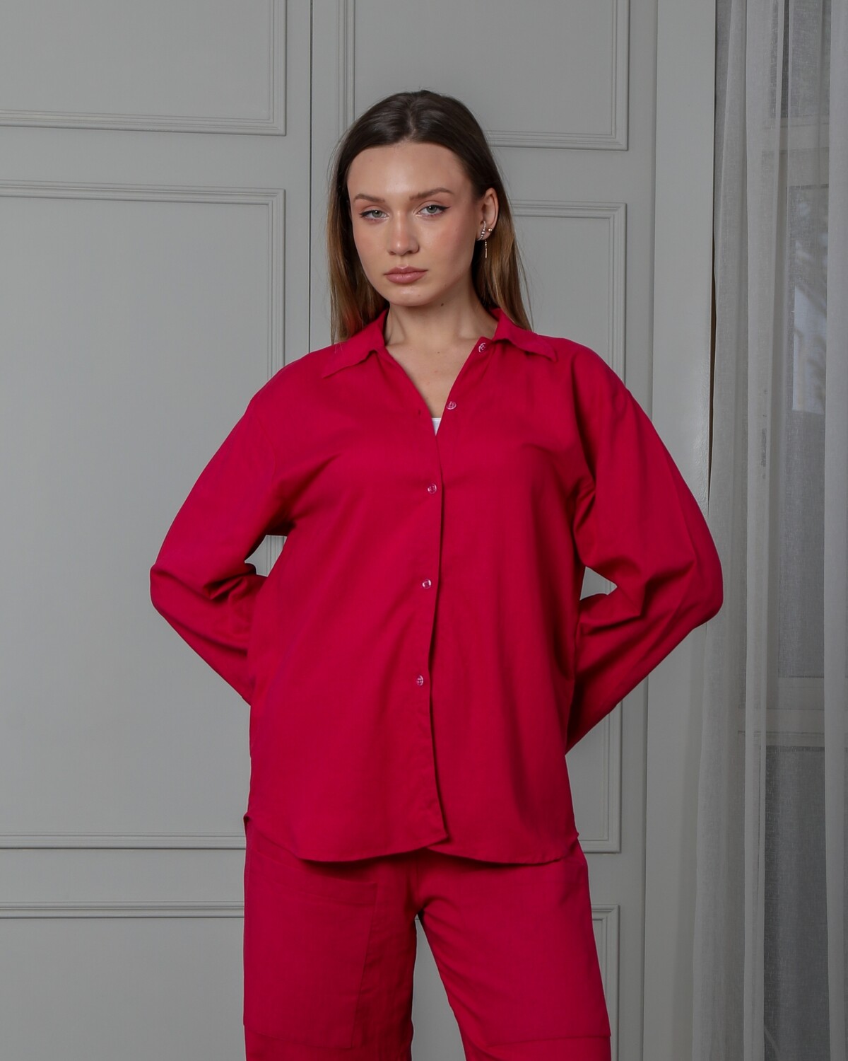 Drop Shoulder Rose Linen Shirt