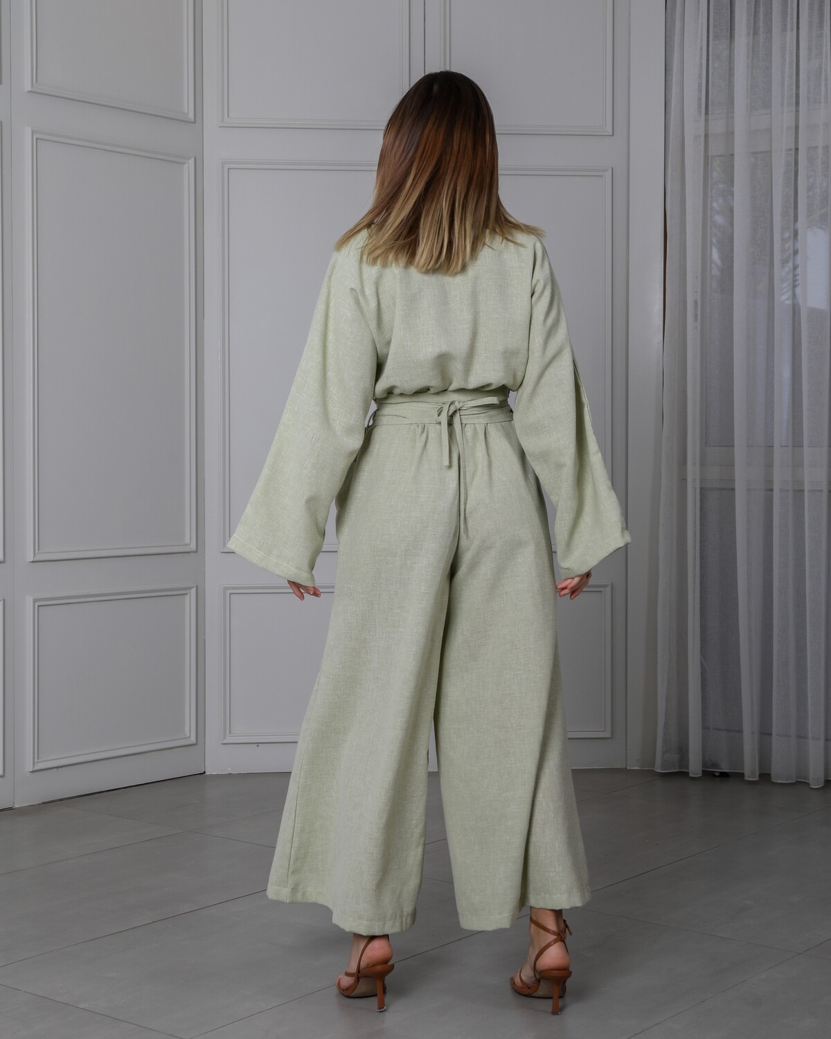 Wide Linen Jumpsuit with Belt