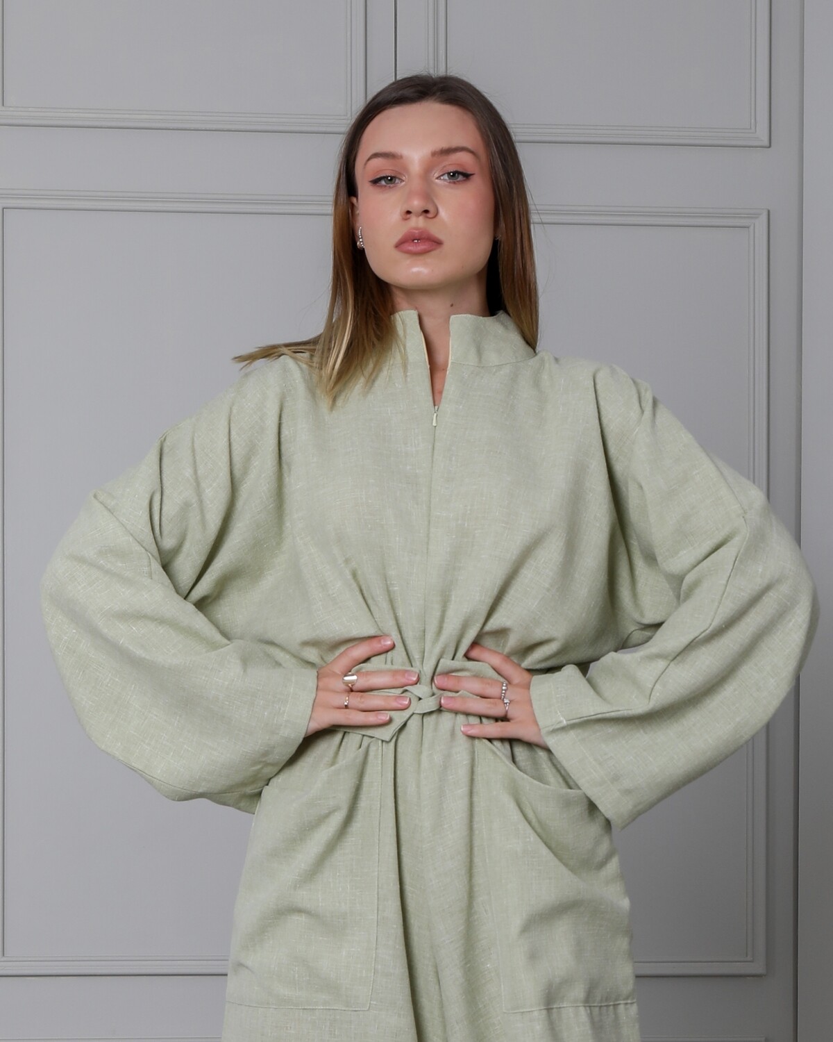 Wide Linen Jumpsuit with Belt