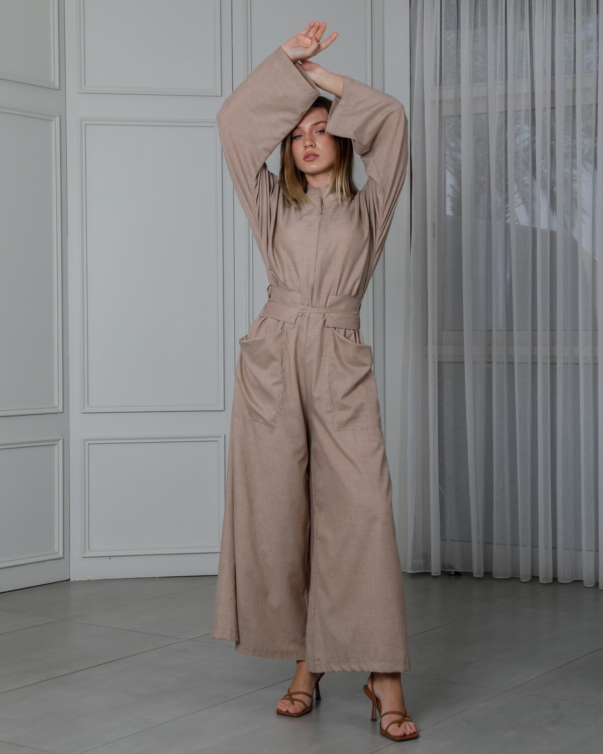 Wide Rayon Jumpsuit with Belt