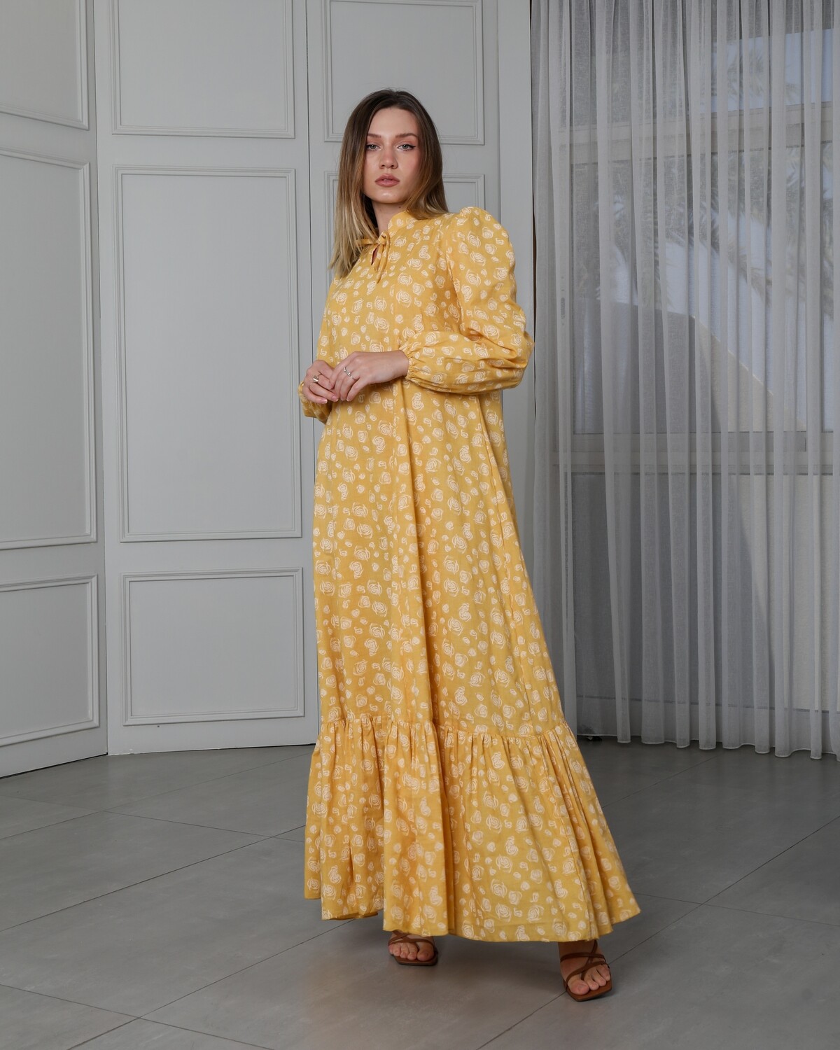 Flaw Printed Cotton Dress with Belt