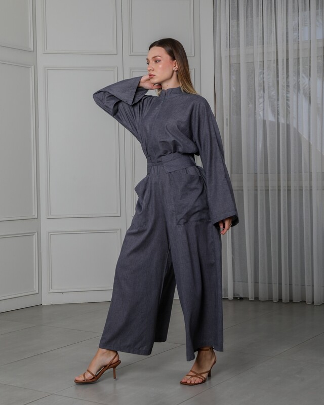 Wide Rayon Jumpsuit with Belt