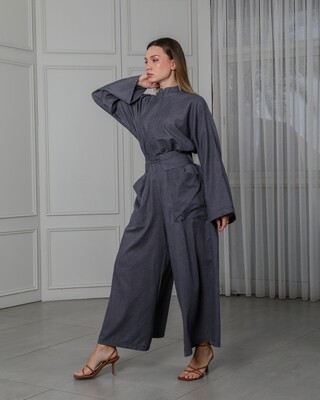 Wide Rayon Jumpsuit with Belt
