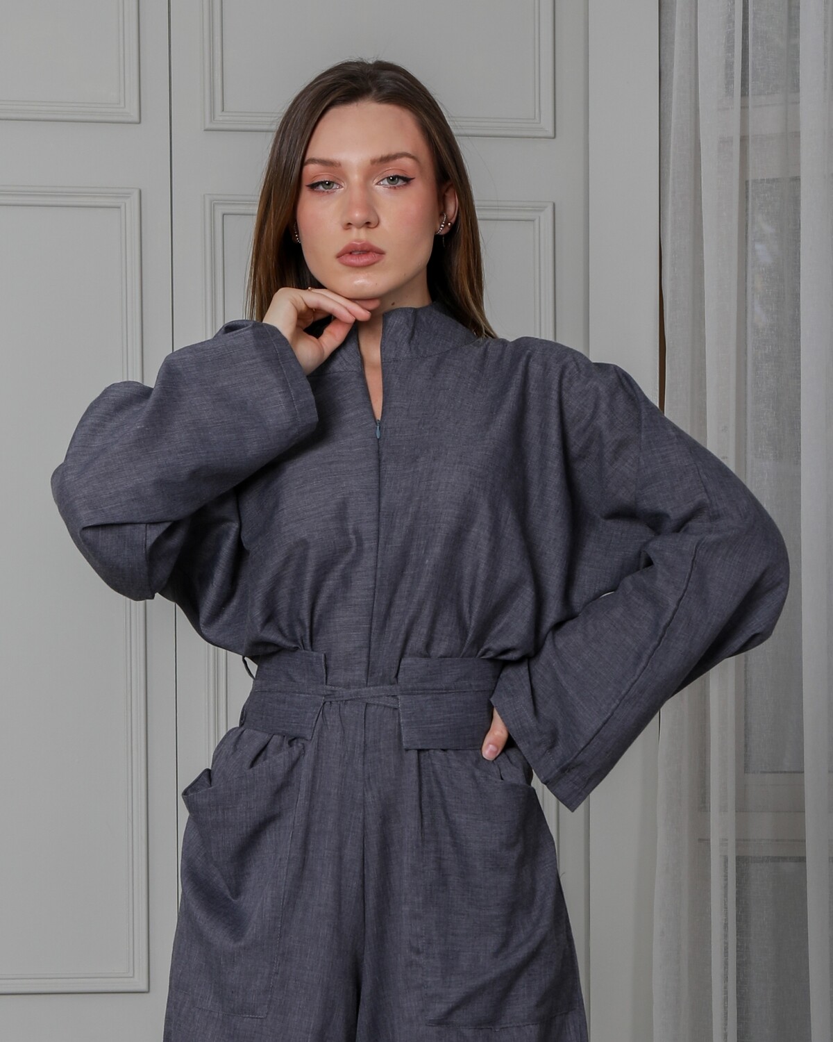 Wide Rayon Jumpsuit with Belt