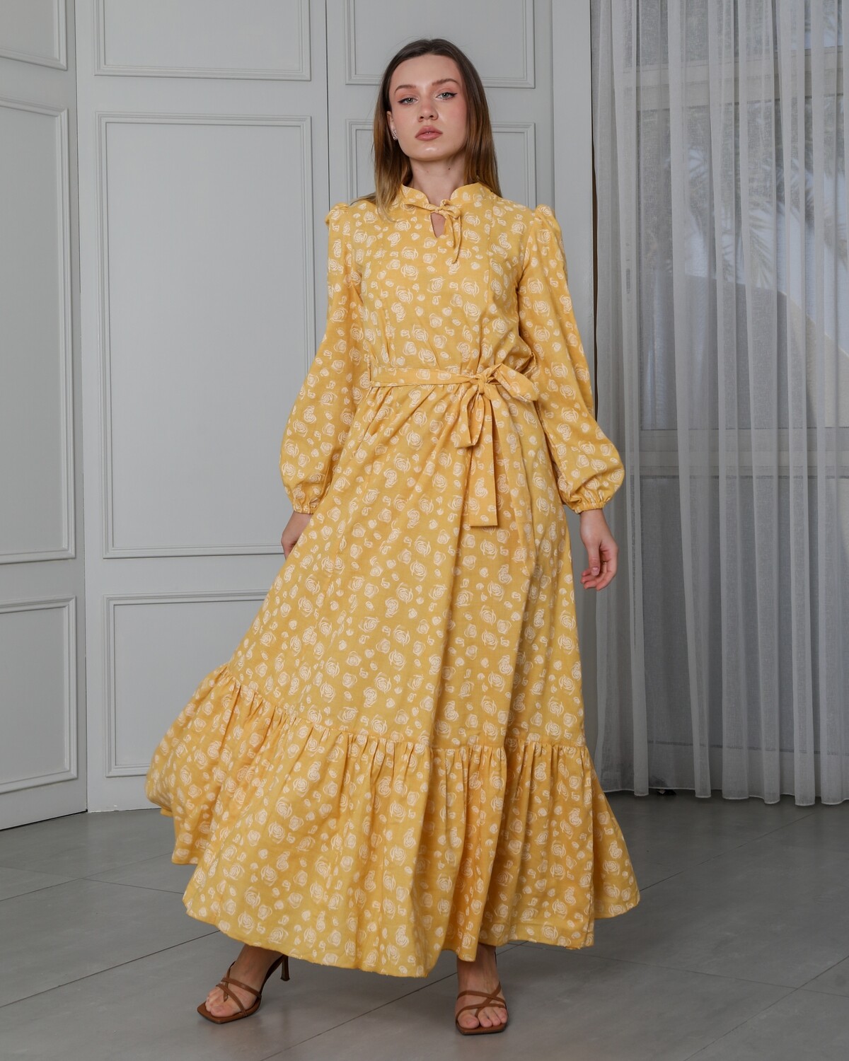 Flaw Printed Cotton Dress with Belt