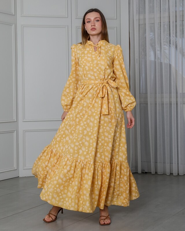 Flaw Printed Cotton Dress with Belt