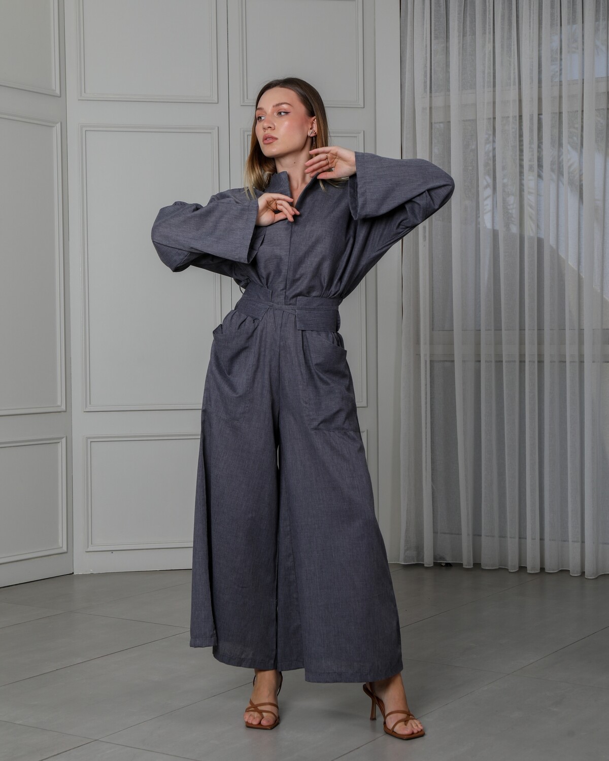 Wide Rayon Jumpsuit with Belt