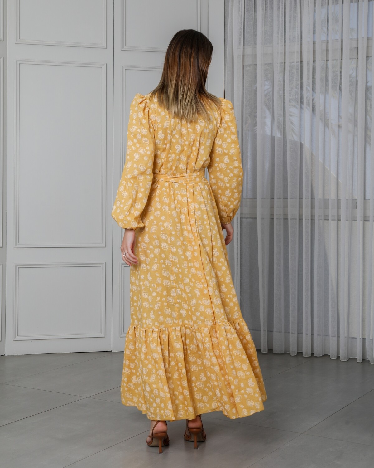 Flaw Printed Cotton Dress with Belt