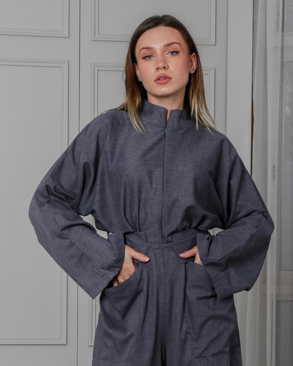 Wide Rayon Jumpsuit with Belt
