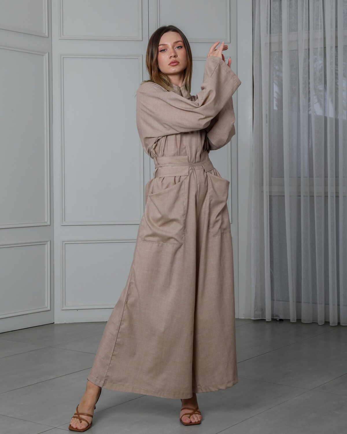 Wide Rayon Jumpsuit with Belt