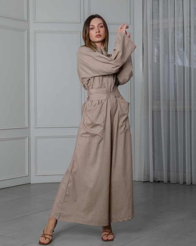 Wide Rayon Jumpsuit with Belt