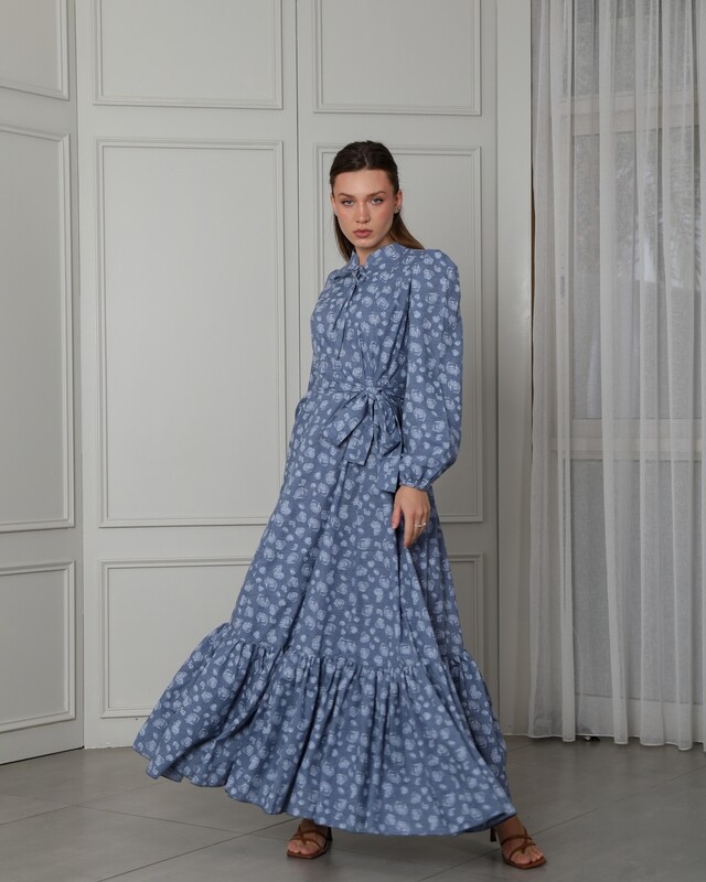 Flaw Printed Cotton Dress with Belt