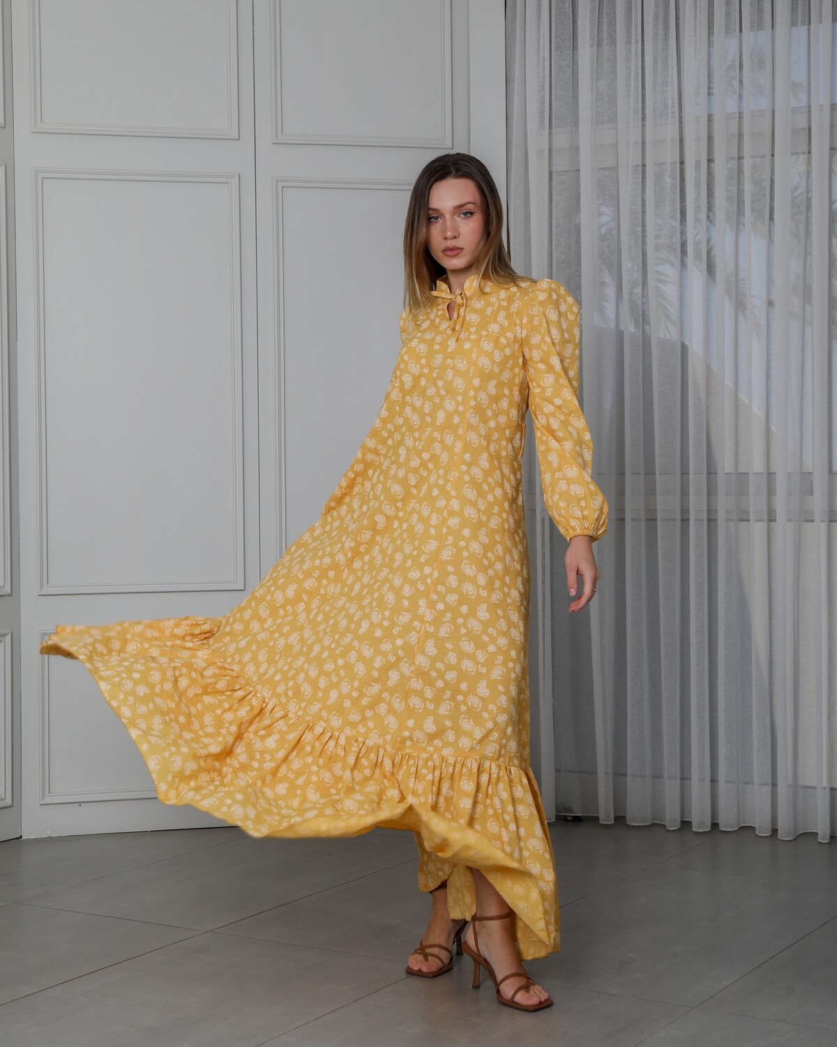Flaw Printed Cotton Dress with Belt