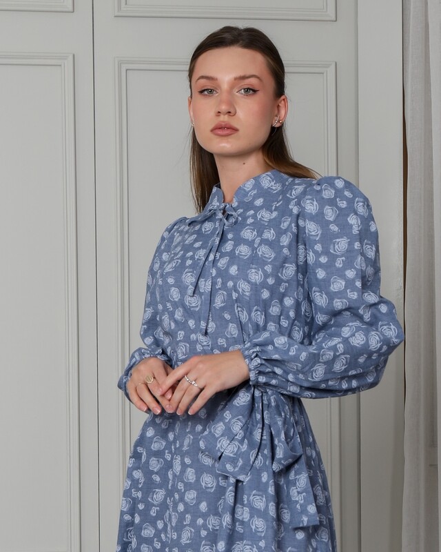 Flaw Printed Cotton Dress with Belt