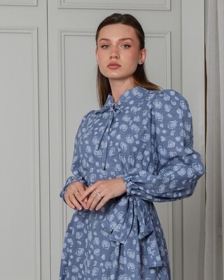 Flaw Printed Cotton Dress with Belt