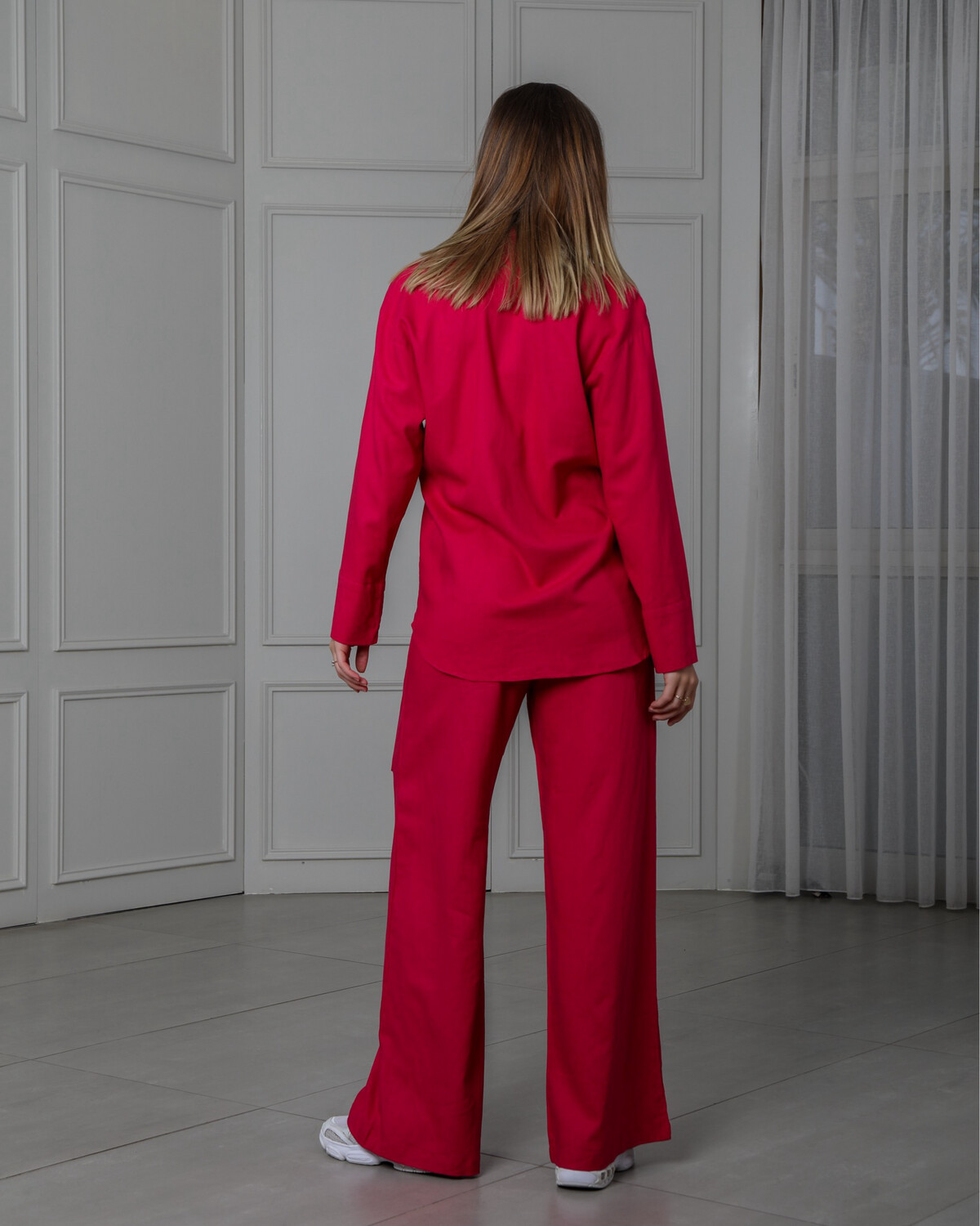 Rose Linen Wide Trouser with front pockets