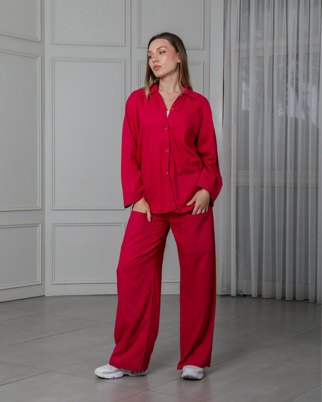 Rose Linen Wide Trouser with front pockets