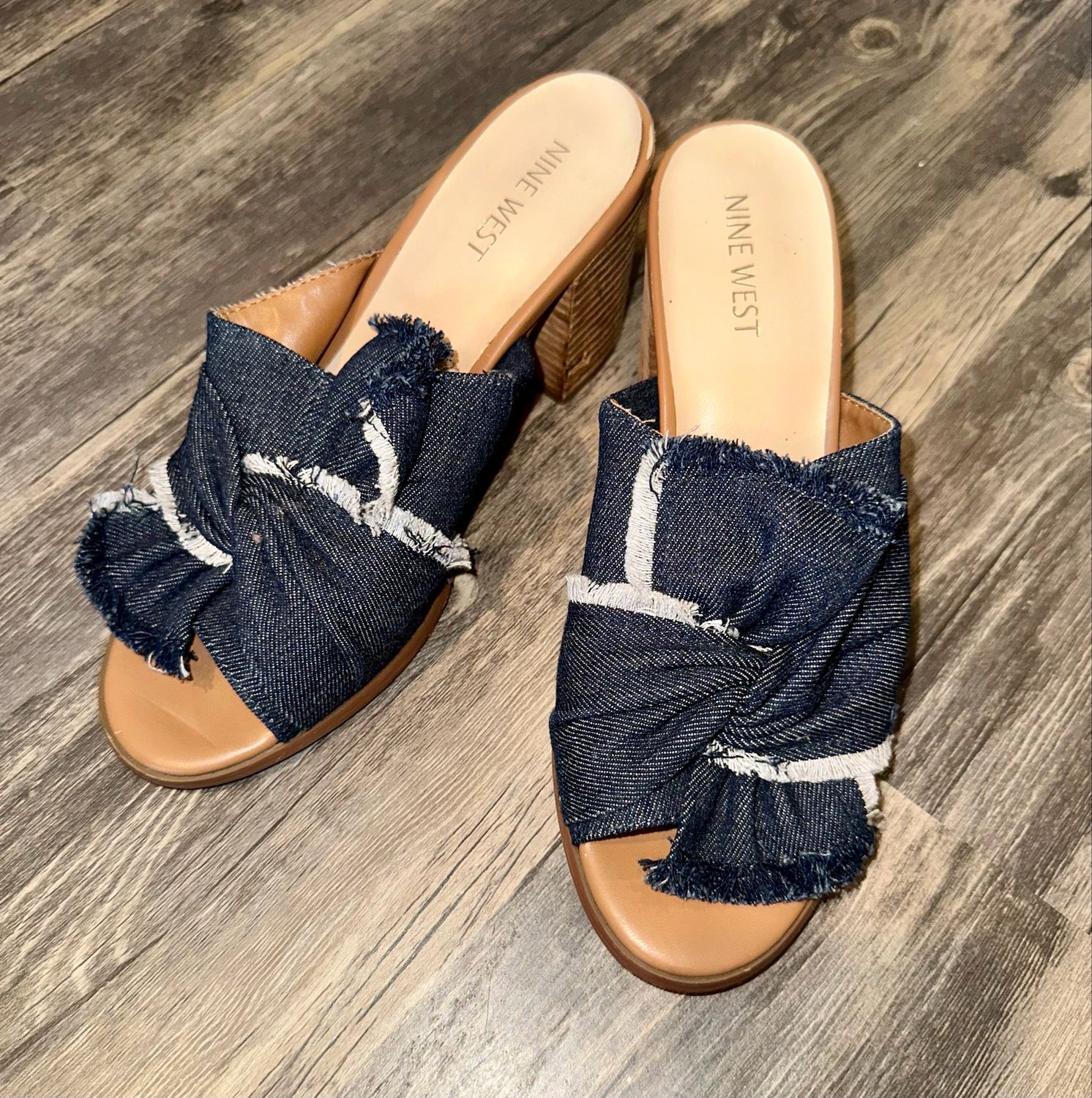 Nine West Denim tie Mule High Heeled Sandals Size 8